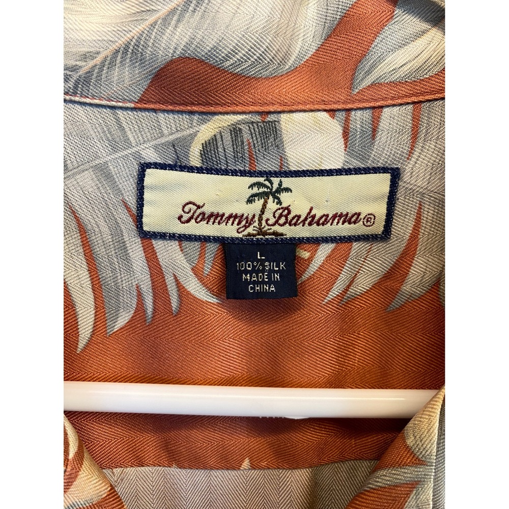 Tommy Bahama Mens Silk Camp Shirt Orange Tropical Leaf Print Short Sleeve Size L - Picture 3 of 6